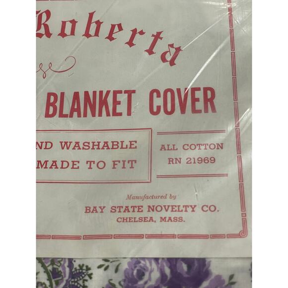 VTG NIP Lady Roberta Comforter Blanket Cover 80x80 Percale Floral Purple Cotton - Picture 5 of 5